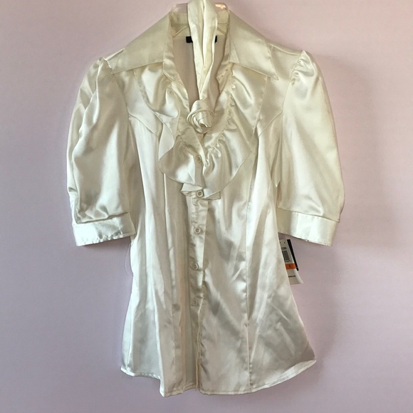 Satin Ruffled Short Sleeved Blouse - Picture 4 of 8